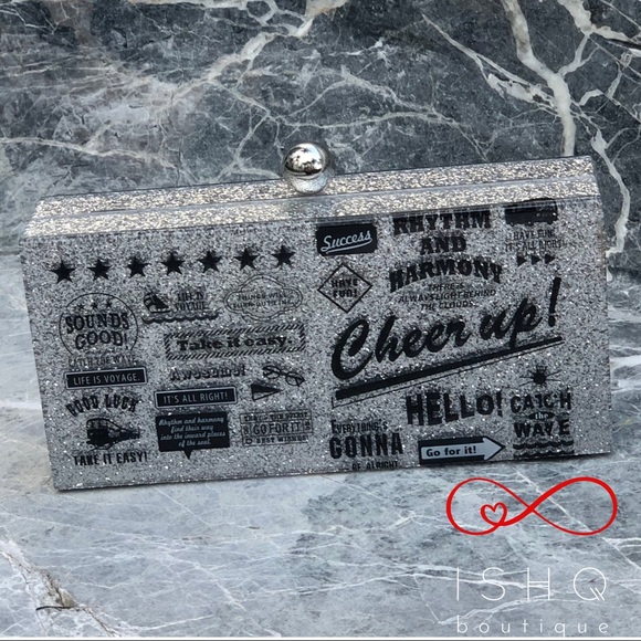 Roxy, Silver Sparkle Print Acrylic Clutch - Picture 2 of 8